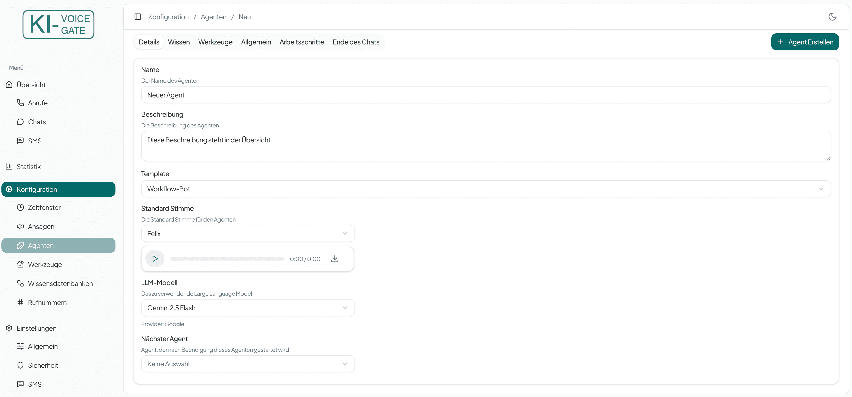 Beispiel für Agenten Details
