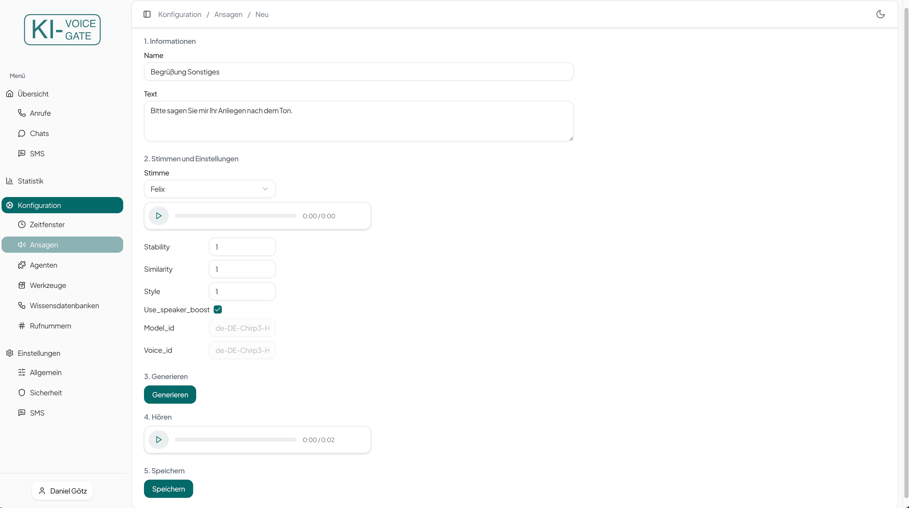 Ansage Begrüßung Geschäftszeiten