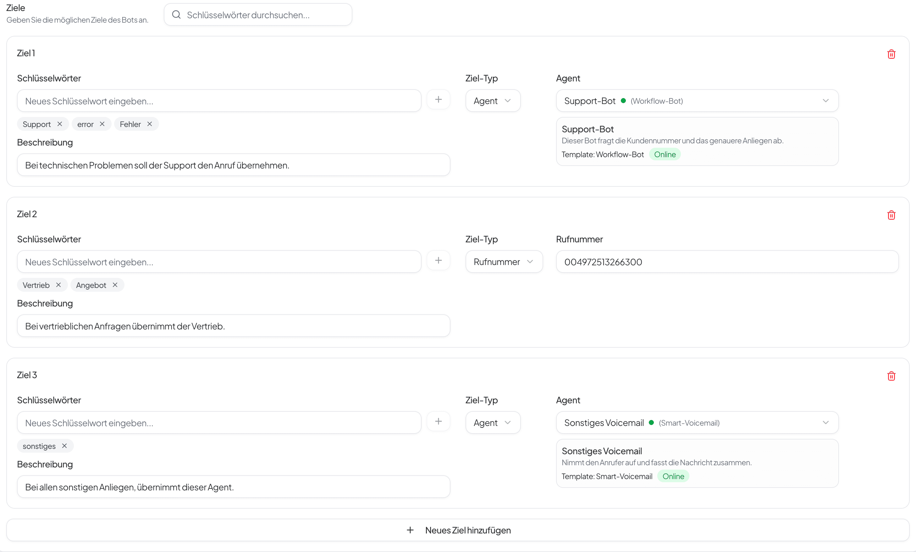 Operator Ziele innerhalb der Geschäftszeiten Ziele