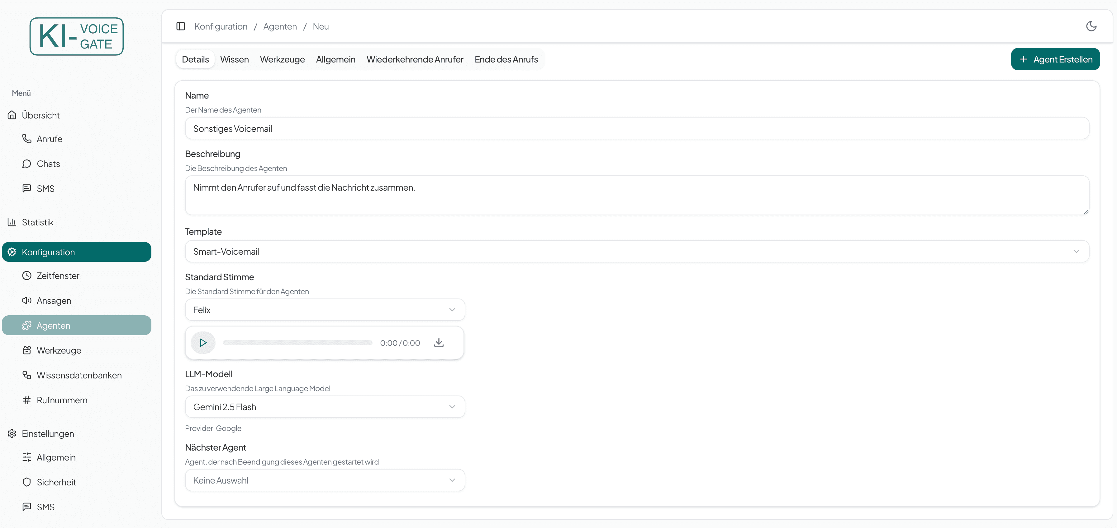Agenten Details Sonstiges-Smart-Voicemail