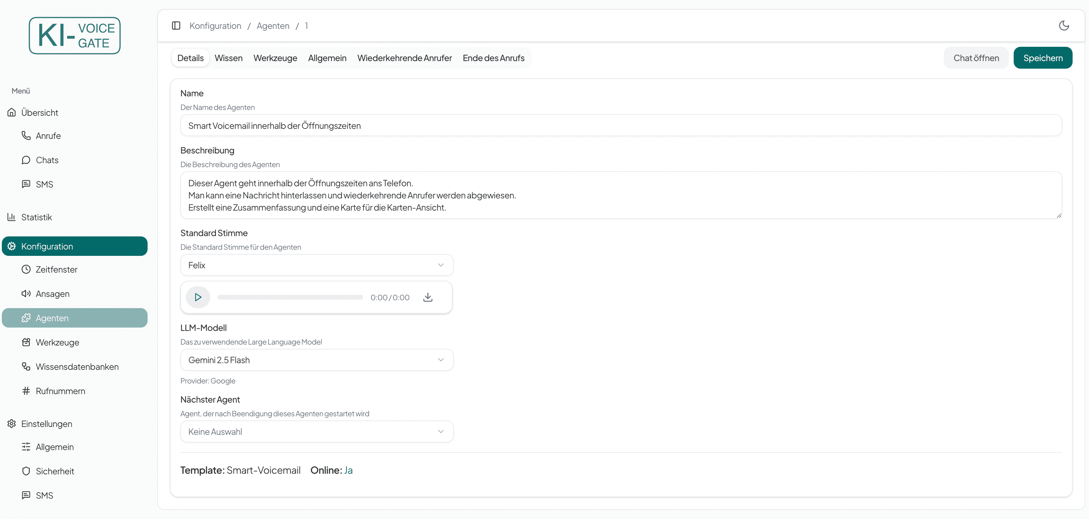 Agenten Übersicht nach Erstellung