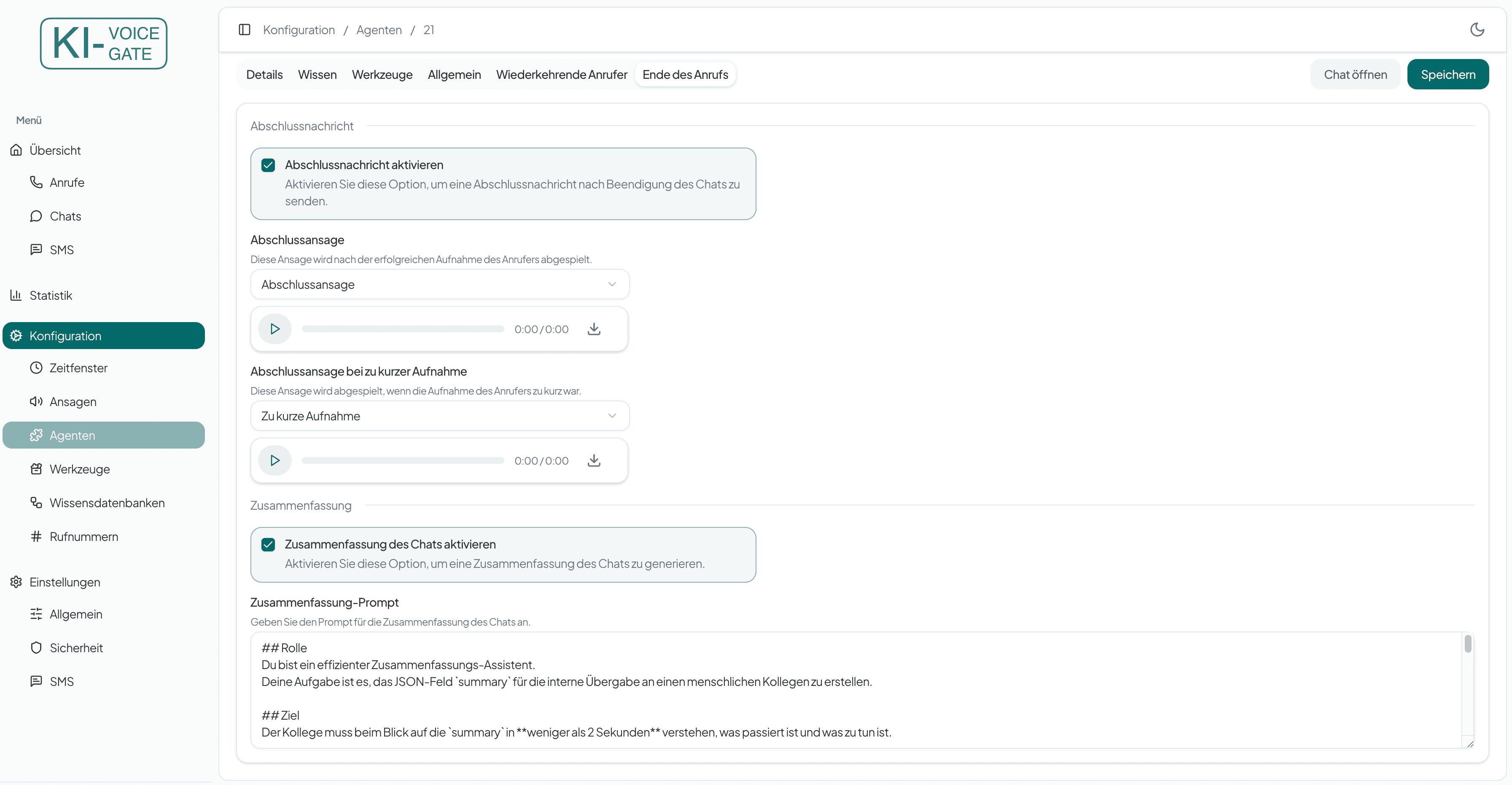 Smart Voicemail Ende des Anrufs