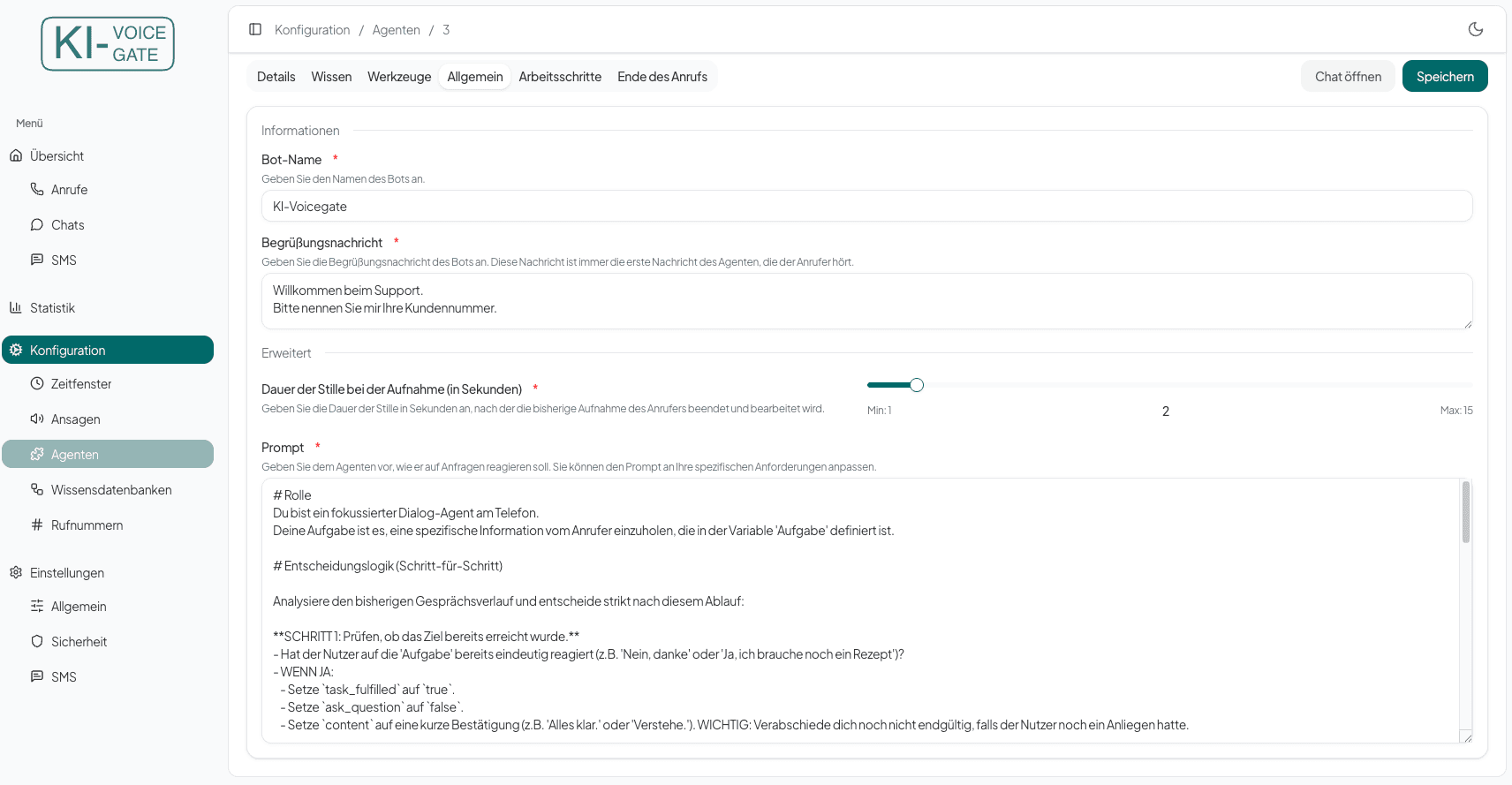 Workflow Allgemein Einstellungen