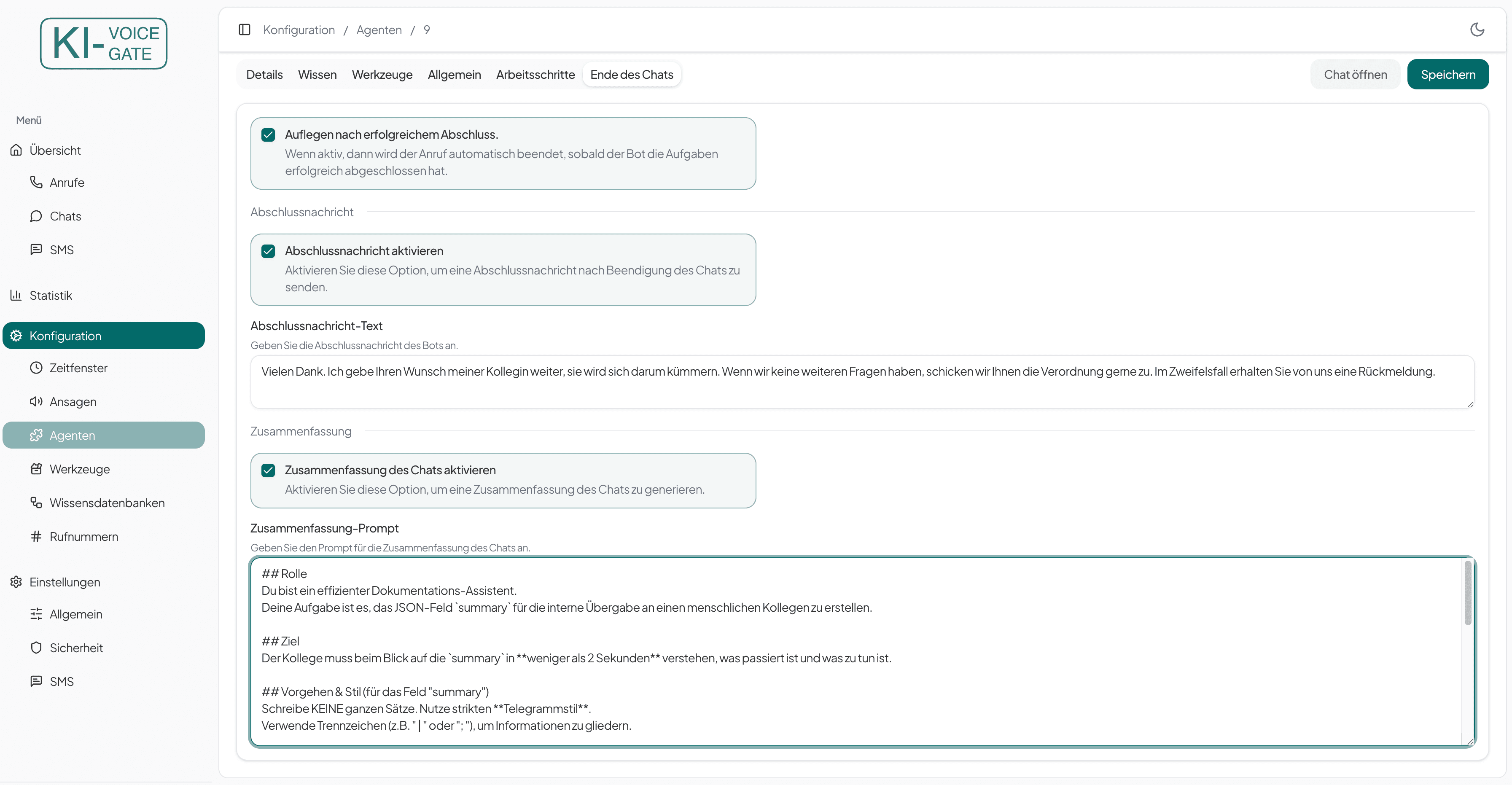 Workflow Ende des Chats