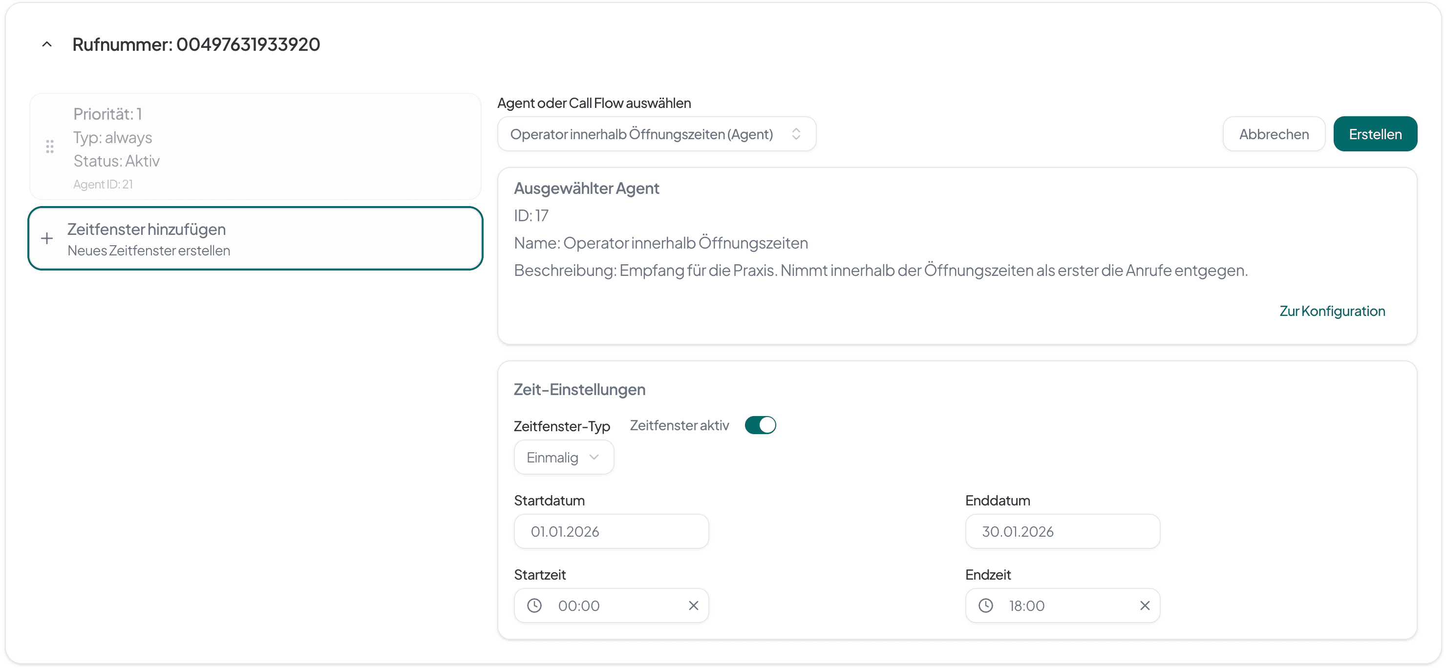 Zeitfenster Einmalig