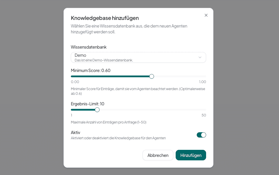 Agenten Wissensdatenbank hinzufügen